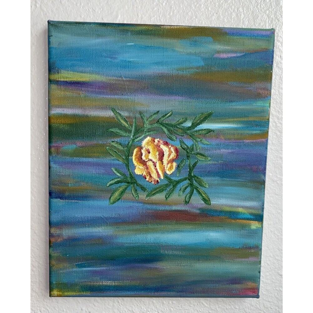 Acrylic Gouache Painting Original Flower Abstract blue room home decor